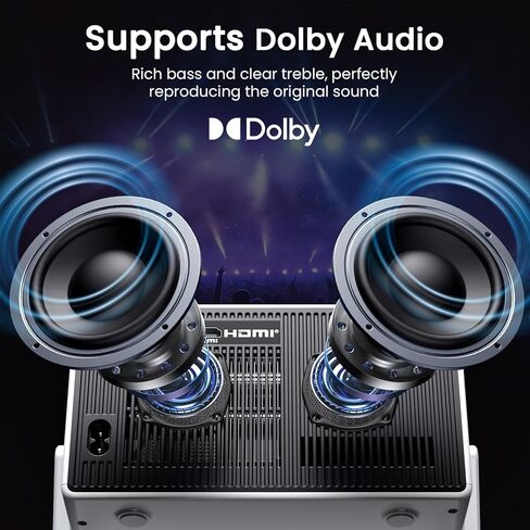 1500 ANSI Smart Projector, Portable Projector with WiFi and Bluetooth, HAPPRUN 4K Full HD Home Theater with 270° Stand, Dolby Sound, Built-in Apps,Compatible with Phone & PC, Indoor & Outdoor Use in Saudi Arabia