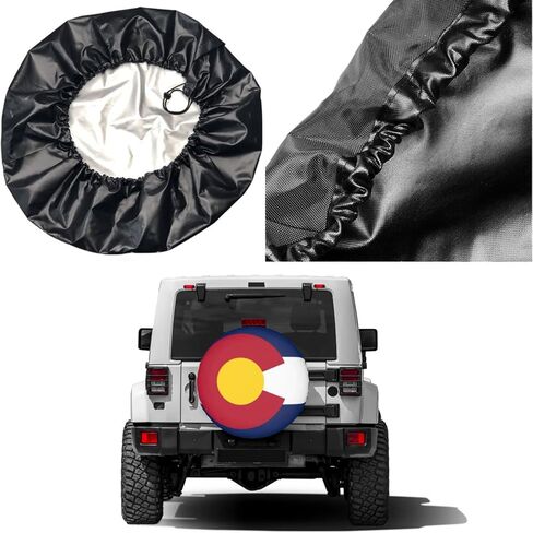Colorado Flag Spare Tire Cover Dust-Proof Wheel Tire Cover Fit Trailer, RV, SUV and Many Vehicle 15 Inch in Kuwait