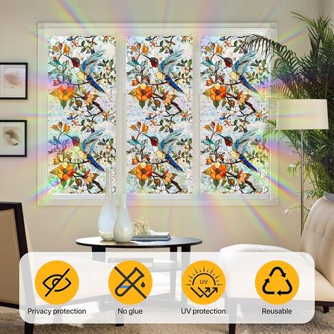 Stained Glass Sunroof Film Car, Pink Mangnolia Rainbow Decorative Privacy Window Film Patterns, Sunroof Decal for Car, Sun Protection Rainbow Window Cling, 17" x 39.4" in Saudi Arabia