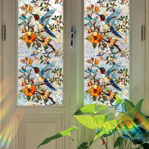 Stained Glass Sunroof Film Car, Pink Mangnolia Rainbow Decorative Privacy Window Film Patterns, Sunroof Decal for Car, Sun Protection Rainbow Window Cling, 17" x 39.4" in Saudi Arabia