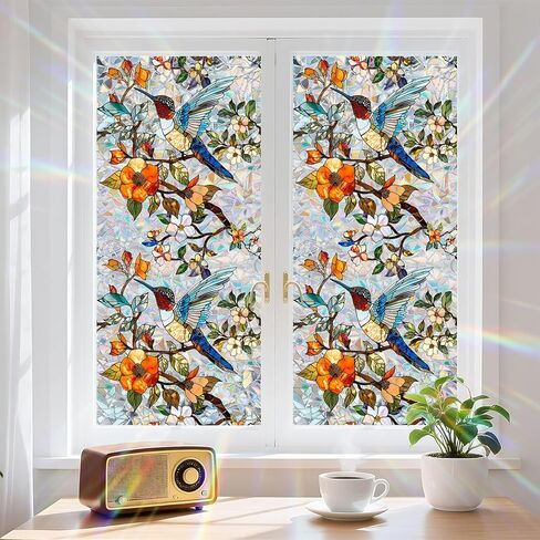 Stained Glass Sunroof Film Car, Pink Mangnolia Rainbow Decorative Privacy Window Film Patterns, Sunroof Decal for Car, Sun Protection Rainbow Window Cling, 17" x 39.4" in Saudi Arabia