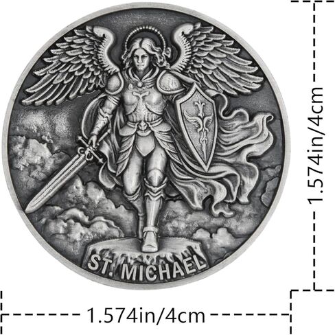 عملة التحدي سانت مايكل رئيس الملائكة والمزمور 91: 10-11 - 1.57 بوصة مزدوجة من سبائك الزنك المحفورة ثلاثية الأبعاد، ميدالية دينية فضية مع سيف الملاك وآية الكتاب المقدس in Kuwait