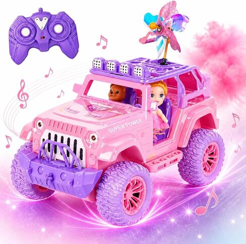 Remote Control Car for Girls with Spray and Sound, 2.4GHz All-Terrain Sparkling Pink RC Cars,Doll and Pet,Windmill,DIY Stickers,Rechargeable Battery,Toys Cars Birthday Gift for Girls Age 6-12 in Saudi Arabia