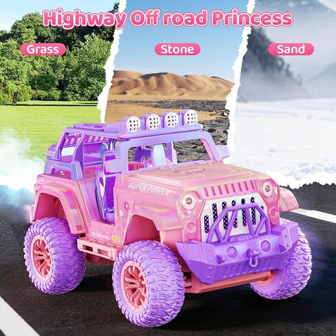 Remote Control Car for Girls with Spray and Sound, 2.4GHz All-Terrain Sparkling Pink RC Cars,Doll and Pet,Windmill,DIY Stickers,Rechargeable Battery,Toys Cars Birthday Gift for Girls Age 6-12 in Saudi Arabia