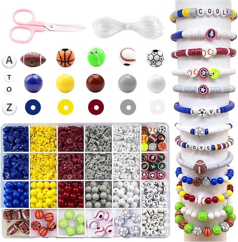 1769Pcs Acrylic Sports Ball Beads Kit for DIY Bracelet, Necklace & Jewelry Making, Letter Beads Volleyball Baseball Basketball Football Soccer Charms, Birthday Party Supplies Handmade Gifts in Saudi Arabia