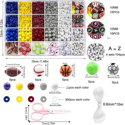 1769Pcs Acrylic Sports Ball Beads Kit for DIY Bracelet, Necklace & Jewelry Making, Letter Beads Volleyball Baseball Basketball Football Soccer Charms, Birthday Party Supplies Handmade Gifts in Saudi Arabia