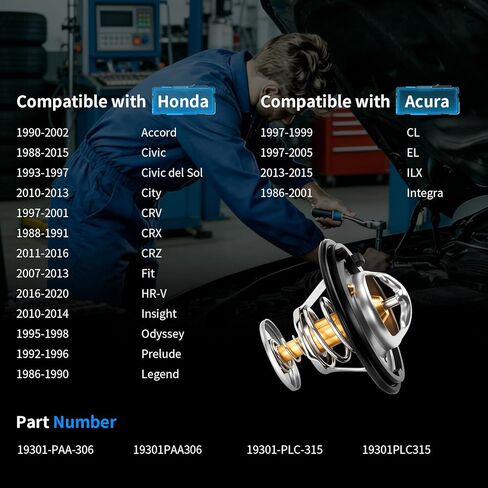 منظم الحرارة يناسب Honda Civic، Accord، CRV، Odyssey، HR-V، Insight، Prelude، CRX، CRZ، City، منظم حرارة مبرد المحرك لـ Acura Integra، ILX، CL، EL، Legend Replace 19301-PAA-306، 19301-PLC-315 in Kuwait