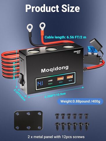 12V Cigaretter Lighter Splitter: 360W USB Car Charger 3 Cigarette Lighter Socket 3 USB Port Outlet Adapter, 12 Volt Power Supply Car Plug outlet Battery Adapter with 6.56FT Cable Eyelet Terminal in Saudi Arabia