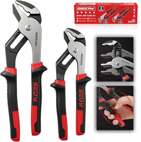 2-Piece Groove Joint Pliers Set, 10" & 8" Adjustable Water Pump Pliers, Straight Jaw Tongue and Groove Pliers with Non-Slip Handles for Plumbing, Pipe Fittings, Nuts, Bolts and Home Repair in Kuwait