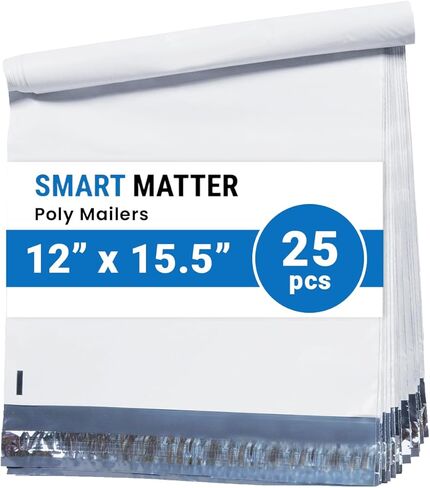 SMART MATTER Poly Mailers 12x15.5" | 25 Pcs White | Opaque Design & Self-Seal Shipping Bags for Clothes | Waterproof & Lightweight Plastic Shipping Bags for Small Business, Online Sellers, Boutique in Saudi Arabia