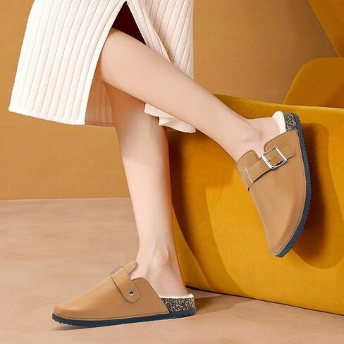 Suede Clogs for Women Men Fuzzy PU Soft Cork Footbed Leather Mules Comfort Potato Shoes with Arch Support Brown in Saudi Arabia