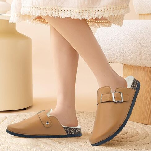 Suede Clogs for Women Men Fuzzy PU Soft Cork Footbed Leather Mules Comfort Potato Shoes with Arch Support Brown in Saudi Arabia