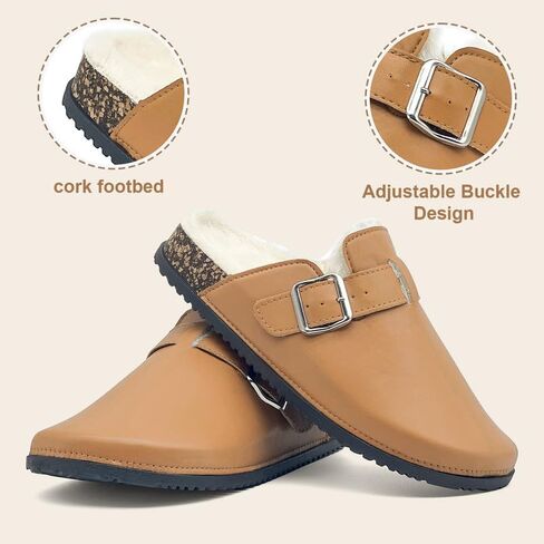 Suede Clogs for Women Men Fuzzy PU Soft Cork Footbed Leather Mules Comfort Potato Shoes with Arch Support Brown in Saudi Arabia