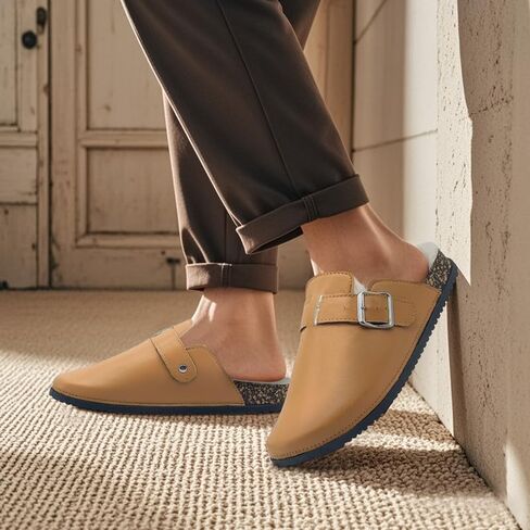 Suede Clogs for Women Men Fuzzy PU Soft Cork Footbed Leather Mules Comfort Potato Shoes with Arch Support Brown in Saudi Arabia