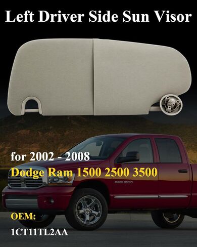 Car Visor Fits for Dodge Ram 1500 2500 3500 2002-2008 Driver Left Side Sun Visor Non Vanity Mirror and Light Replaces# 1CT11TL2AA Gray in Saudi Arabia