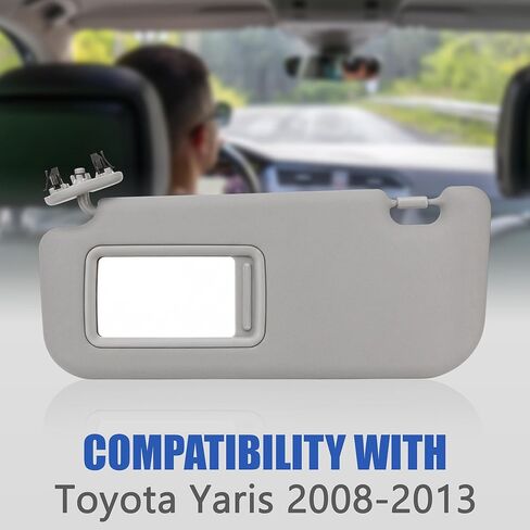 Sun Visor Driver Fit for Toyota Yaris, Left Dark Front Side Gray Interior Sunvisor with Mirror, Compatible with 2008 2009 2010 2011 2013 Toyota Yaris Car, Grey Protection Sun Shade 74320-52810-B0 in Kuwait