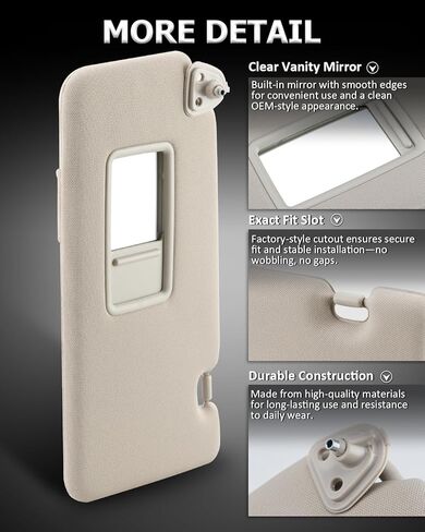 Bestview Left Driver Side Sun Visor with Mirror Compatible with Nissan Versa 2007 2008 2009 2010 2011 2012 - Replace# 96401-EL31A, Beige in Kuwait