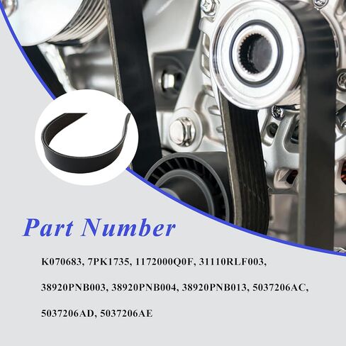 حزام محرك أفعواني من AUCERAMIC مناسب لهوندا CR-V CRV 2002-2006 2.4L، لدودج رام 1500 2004-2006 8.3L، لدودج فايبر 2003-2006 8.3L استبدال K070683 31110RLF003 7PK1735 in Kuwait