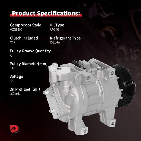 PHOBOOS A/C compressor with Clutch Compatible with Nissan Altima 2013-2018 L4 2.5L (Base/S/SR Models ONLY)【Note: with One Plug,VCS14IC Type】Ref. 78664, 77664 in Kuwait