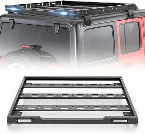 Roof Rack Cargo Basket with LED Light Bars Compatible for 2007-2026 Jeep Wrangler JK JL Unlimited & Gladiator JT 2/4 Door Hardtop, JKU JLU Luggage Rooftop Storage Holder Cargo Carrier in Kuwait