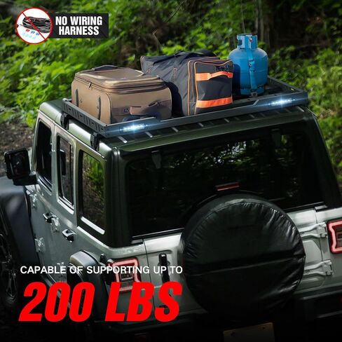 Roof Rack Cargo Basket with LED Light Bars Compatible for 2007-2026 Jeep Wrangler JK JL Unlimited & Gladiator JT 2/4 Door Hardtop, JKU JLU Luggage Rooftop Storage Holder Cargo Carrier in Kuwait