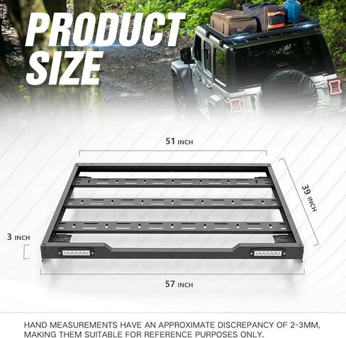 Roof Rack Cargo Basket with LED Light Bars Compatible for 2007-2026 Jeep Wrangler JK JL Unlimited & Gladiator JT 2/4 Door Hardtop, JKU JLU Luggage Rooftop Storage Holder Cargo Carrier in Kuwait