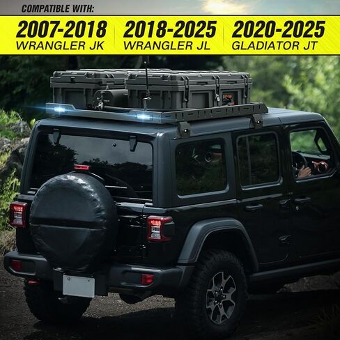 Roof Rack Cargo Basket with LED Light Bars Compatible for 2007-2026 Jeep Wrangler JK JL Unlimited & Gladiator JT 2/4 Door Hardtop, JKU JLU Luggage Rooftop Storage Holder Cargo Carrier in Kuwait
