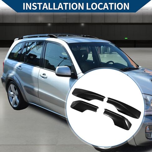 رف سقف السيارة سياج جانبي غطاء نهاية غطاء شل لتويوتا RAV4 2001-2005/ خارجي/بلاستيك معدني متين/ 4 قطعة أسود in Kuwait
