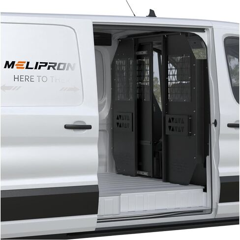 MELIPRON Sliding Van Partition Fit for Ford Transit 150 250 350 (2014-2026) Medium Roof, Heavy-Duty Steel Bulkhead with Locking Door, Space-Saving Cargo Divider for Work Van in Kuwait