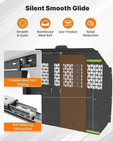 MELIPRON Sliding Van Partition Fit for Ford Transit 150 250 350 (2014-2026) Medium Roof, Heavy-Duty Steel Bulkhead with Locking Door, Space-Saving Cargo Divider for Work Van in Kuwait