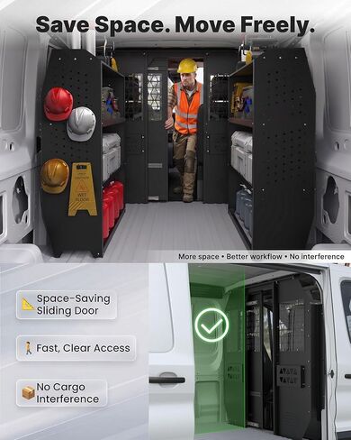 MELIPRON Sliding Van Partition Fit for Ford Transit 150 250 350 (2014-2026) Medium Roof, Heavy-Duty Steel Bulkhead with Locking Door, Space-Saving Cargo Divider for Work Van in Kuwait