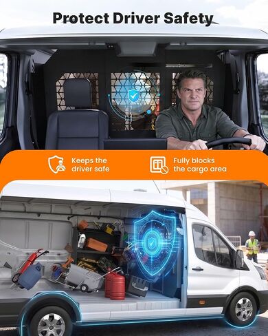 MELIPRON Sliding Van Partition Fit for Ford Transit 150 250 350 (2014-2026) Medium Roof, Heavy-Duty Steel Bulkhead with Locking Door, Space-Saving Cargo Divider for Work Van in Kuwait
