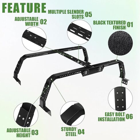 Adjustable Overland Truck Bed Rack with LED Lights, 500LBS Heavy Duty No-Drill Cargo Rack, Width 55.5"-64.5" Fits Full & Mid-Size Pickups fit for F150/Silverado/Ram 1500/Tacoma/Gladiator in Kuwait