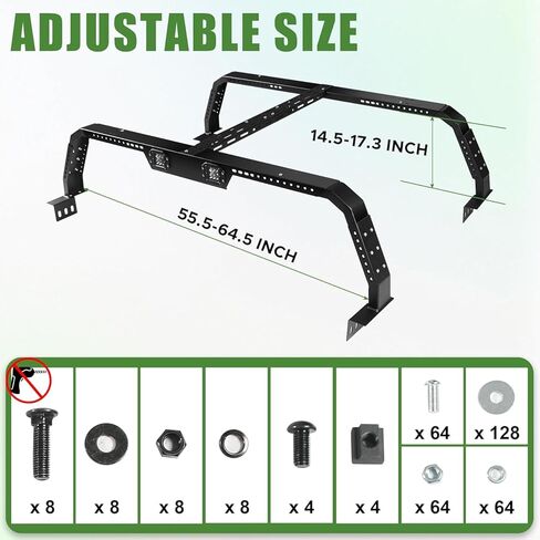 Adjustable Overland Truck Bed Rack with LED Lights, 500LBS Heavy Duty No-Drill Cargo Rack, Width 55.5"-64.5" Fits Full & Mid-Size Pickups fit for F150/Silverado/Ram 1500/Tacoma/Gladiator in Kuwait