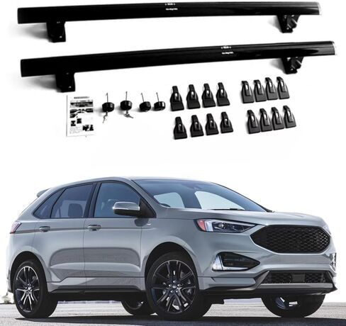 2 قطعة قضبان متقاطعة تناسب Ford Edge 2015-2024 بدون قضبان جانبية للسقف قابلة للتعديل ومقفلة لحمل الأمتعة وحامل السقف وقضبان متقاطعة باللون الأسود in Kuwait