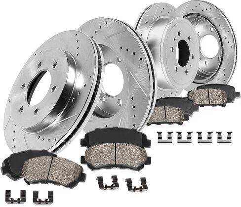 Callahan Brake Parts Front and Rear Brake Kit For Ford F-150 2012-18 - Drilled & Slotted Disc Rotors with Ceramic Brakes Pad + Hardware, EBYK043307 in Kuwait