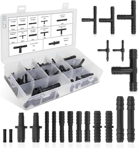 113 Pcs Car Vacuum Hose Connector Assortment, 12 Sizes 3-Way T-Shaped Fitting Kit, Black Plastic Tee Adapters for Auto Engine Line Repair, Compatibility with Various Vehicle Models in Saudi Arabia