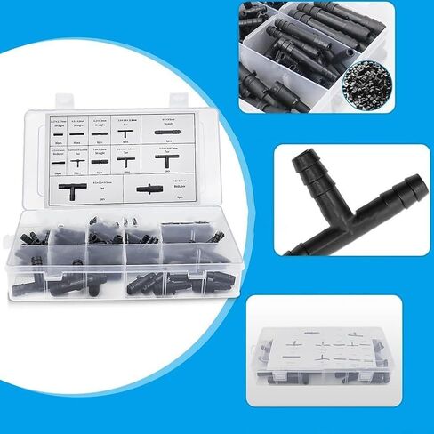 113 Pcs Car Vacuum Hose Connector Assortment, 12 Sizes 3-Way T-Shaped Fitting Kit, Black Plastic Tee Adapters for Auto Engine Line Repair, Compatibility with Various Vehicle Models in Saudi Arabia
