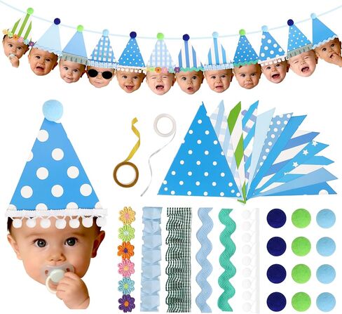 DIY 1st Birthday Baby Face Banner Craft Kit - Personalized Photo Garland for Girl or Boy - Includes 12 Triangles & Decorations (Need to Print Photos & Assemble) in Saudi Arabia