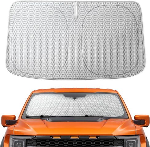 WOLFBOX Foldable Car Windshield Sun Shade Tesla Model Y/Model 3-Advanced Thickened Black Tape Sunshade Cover, Maximum UV Block & Sun Heat Protector Model Y Juniper/Model 3 Highland (56.30''L*37''W) in Kuwait