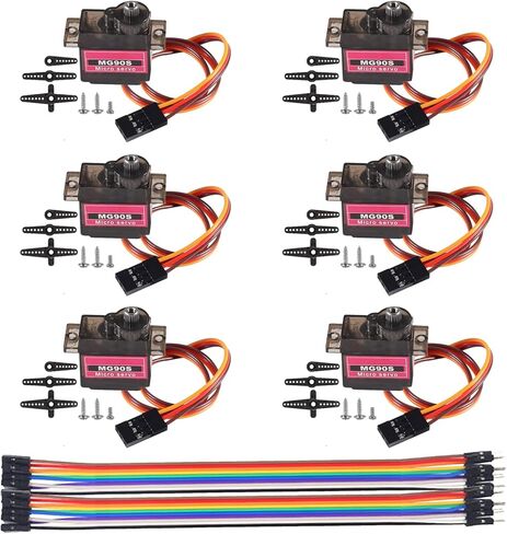 DIANN 6pcs MG90S Micro Servo 360° Servo Motor 9G Geared Micro Servo Motor for RC Robot Arm Walking Helicopter Airplane Car Boat Control with Cable M-F in Kuwait