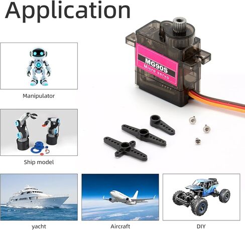 DIANN 6pcs MG90S Micro Servo 360° Servo Motor 9G Geared Micro Servo Motor for RC Robot Arm Walking Helicopter Airplane Car Boat Control with Cable M-F in Kuwait