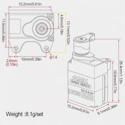 AMK SCX30 Nano Servo, Metal Gear Micro RC Steering Servo with CNC Aluminum Case & Servo Saver, High Torque Mini Servo for 1/30 RC Crawler Upgrade Parts in Kuwait