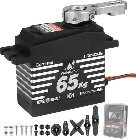 HobbyPark Waterproof RC Servos High Torque 65kg Coreless Motor RC Steering Servo Standard Size Metal Gears for 1/8 1/10 RC Cars Trucks Buggy Programmable 180° HV 4.8-8.4V Upgraded Replacement in Kuwait