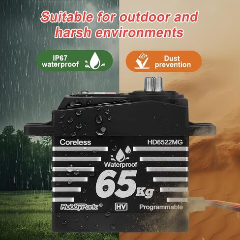 HobbyPark Waterproof RC Servos High Torque 65kg Coreless Motor RC Steering Servo Standard Size Metal Gears for 1/8 1/10 RC Cars Trucks Buggy Programmable 180° HV 4.8-8.4V Upgraded Replacement in Kuwait