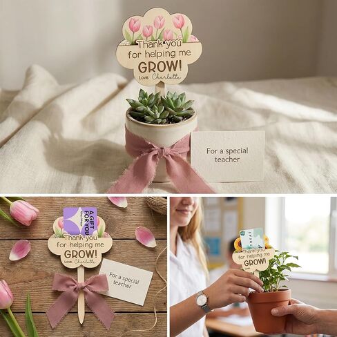 HYPERI 2 Pcs Teacher Gift Card Holder, Teacher Appreciation Gift Card Holder, Thank You for Helping Me Grow Plant Sign, Appreciation Week, Thank You Gifts for Teachers in Saudi Arabia