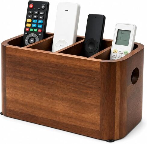 Acacia Wood Remote Control Holder, Walnut Color TV Remote Holder with 4 Adjustable Compartments, Wooden Remote Caddy Organizer for Table, Desk, Nightstand, Living Room, Office in Saudi Arabia