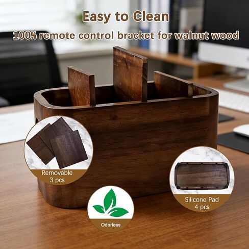 Acacia Wood Remote Control Holder, Walnut Color TV Remote Holder with 4 Adjustable Compartments, Wooden Remote Caddy Organizer for Table, Desk, Nightstand, Living Room, Office in Saudi Arabia