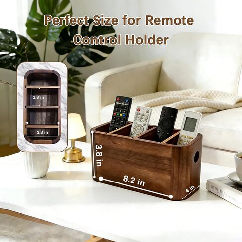 Acacia Wood Remote Control Holder, Walnut Color TV Remote Holder with 4 Adjustable Compartments, Wooden Remote Caddy Organizer for Table, Desk, Nightstand, Living Room, Office in Saudi Arabia