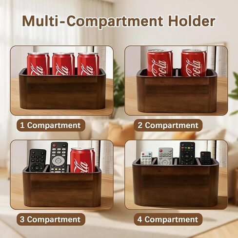 Acacia Wood Remote Control Holder, Walnut Color TV Remote Holder with 4 Adjustable Compartments, Wooden Remote Caddy Organizer for Table, Desk, Nightstand, Living Room, Office in Saudi Arabia